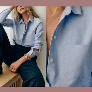 Sezane Long Sleeve Tomboy Shirt in Blue